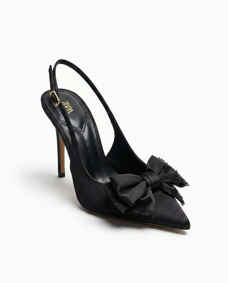 Zara - Escarpins à bride arrière noirs avec nœud | KTHSHOP