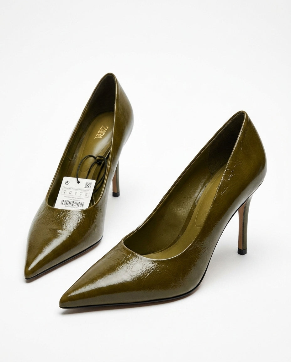 Escarpin Zara vert olive à bout pointu | KTHSHOP