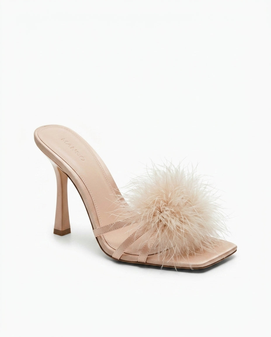 Sandale Mango beige à talon avec pompon
