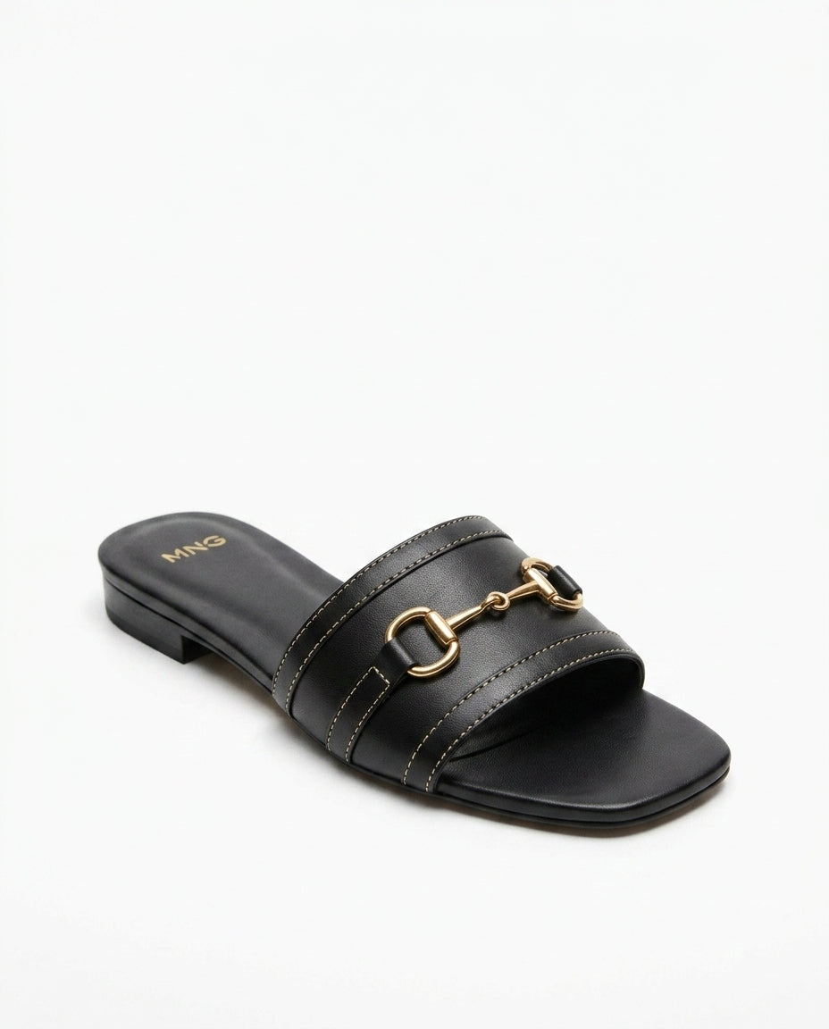 MNG black slide with horsebit buckle