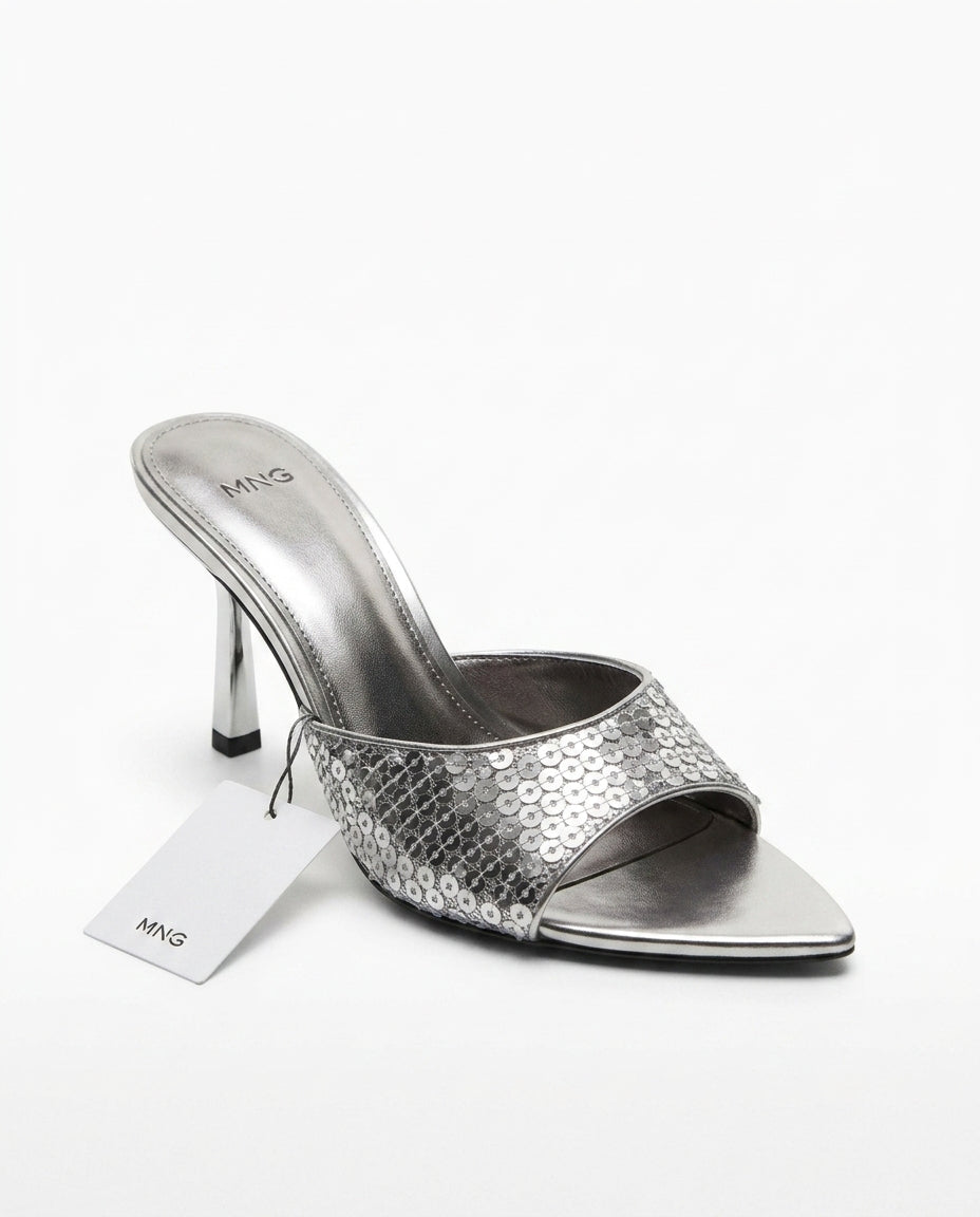 Mule à talon Mango argentée avec paillettes