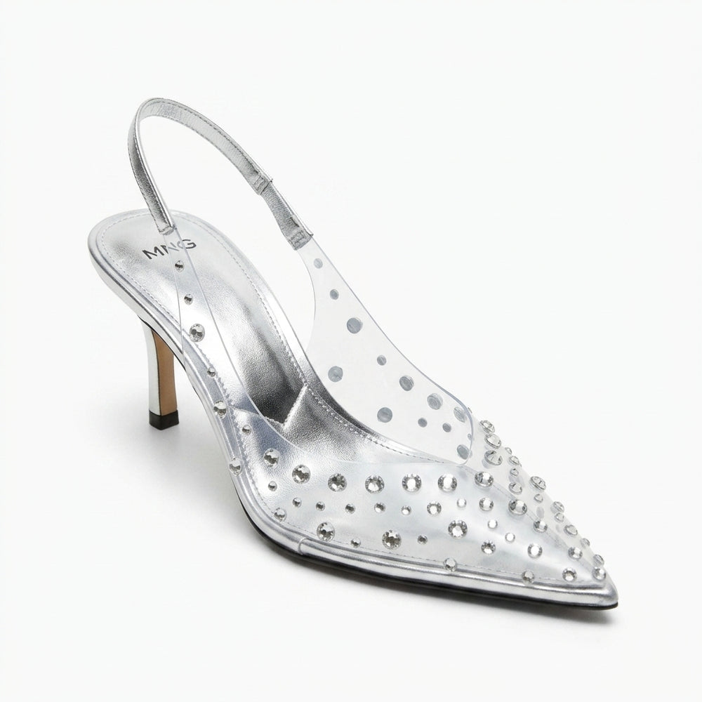 Escarpin argenté MNG à strass et brides transparentes