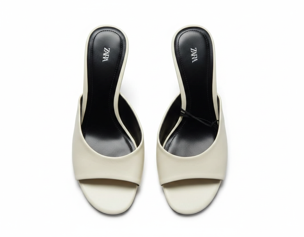 Mule Zara blanche à talon compensé transparent