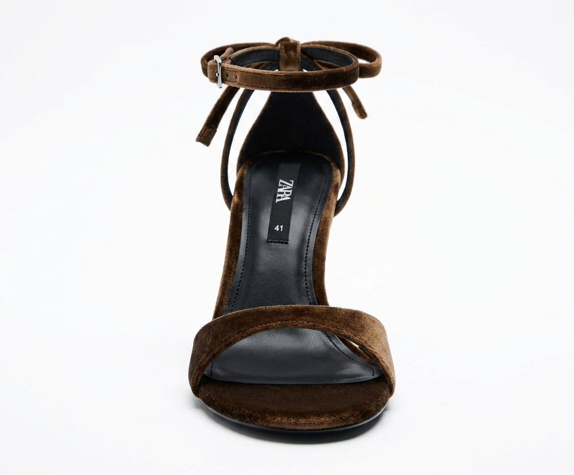 Sandales à talons Zara en velours marron