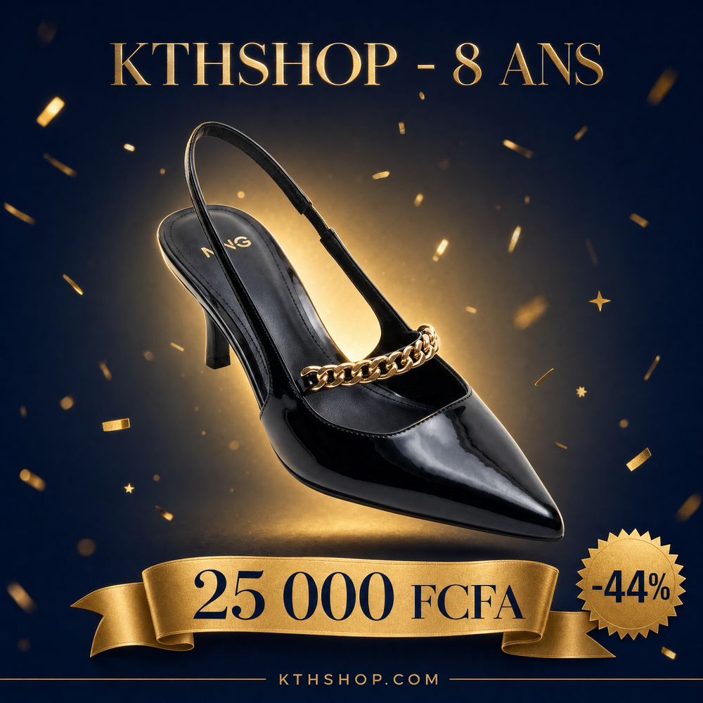 KTHSHOP 8 ans — Escarpin Mango noir verni avec chaîne dorée à 25 000 FCFA