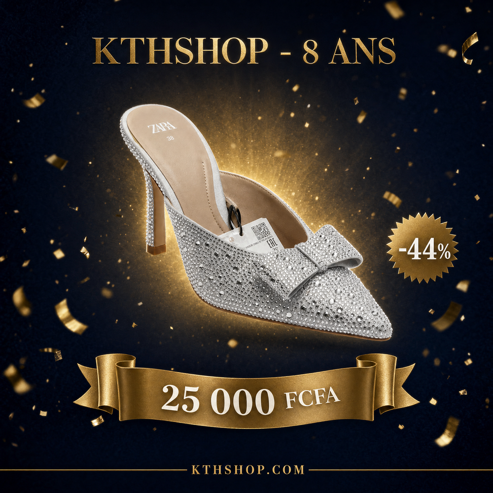 KTHSHOP 8 ans — Mule Zara argentée à strass avec nœud à 25 000 FCFA