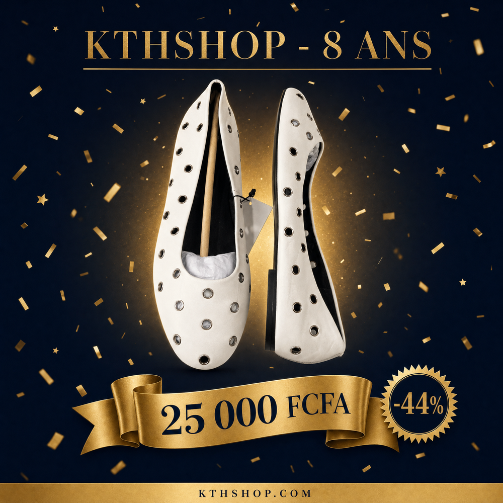 KTHSHOP 8 ans — Ballerine blanche à œillets à 25 000 FCFA