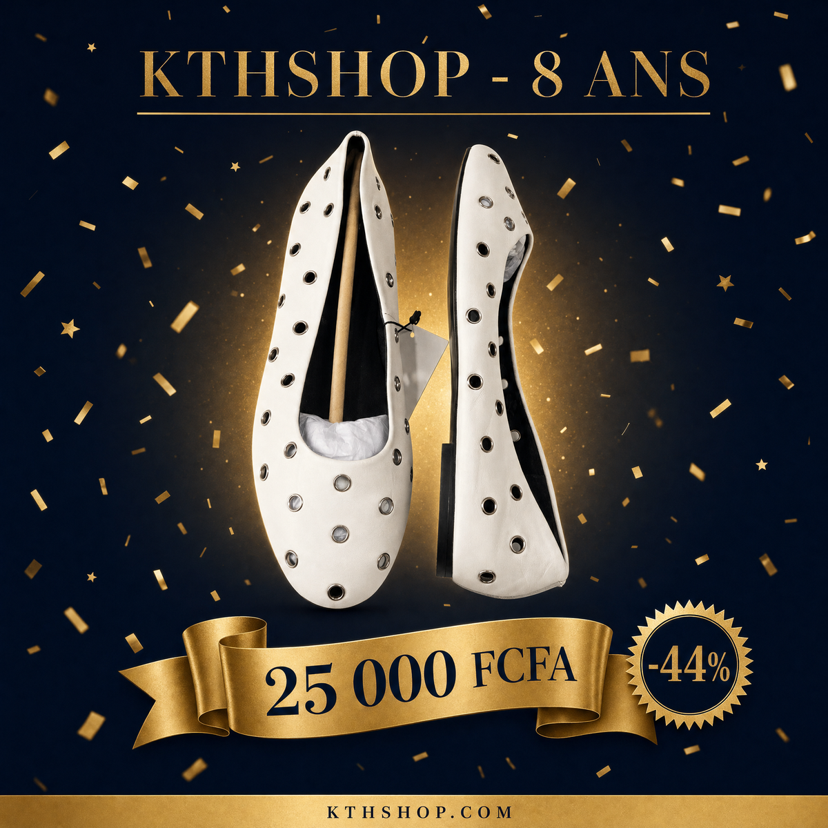 KTHSHOP 8 ans — Ballerine blanche à œillets à 25 000 FCFA