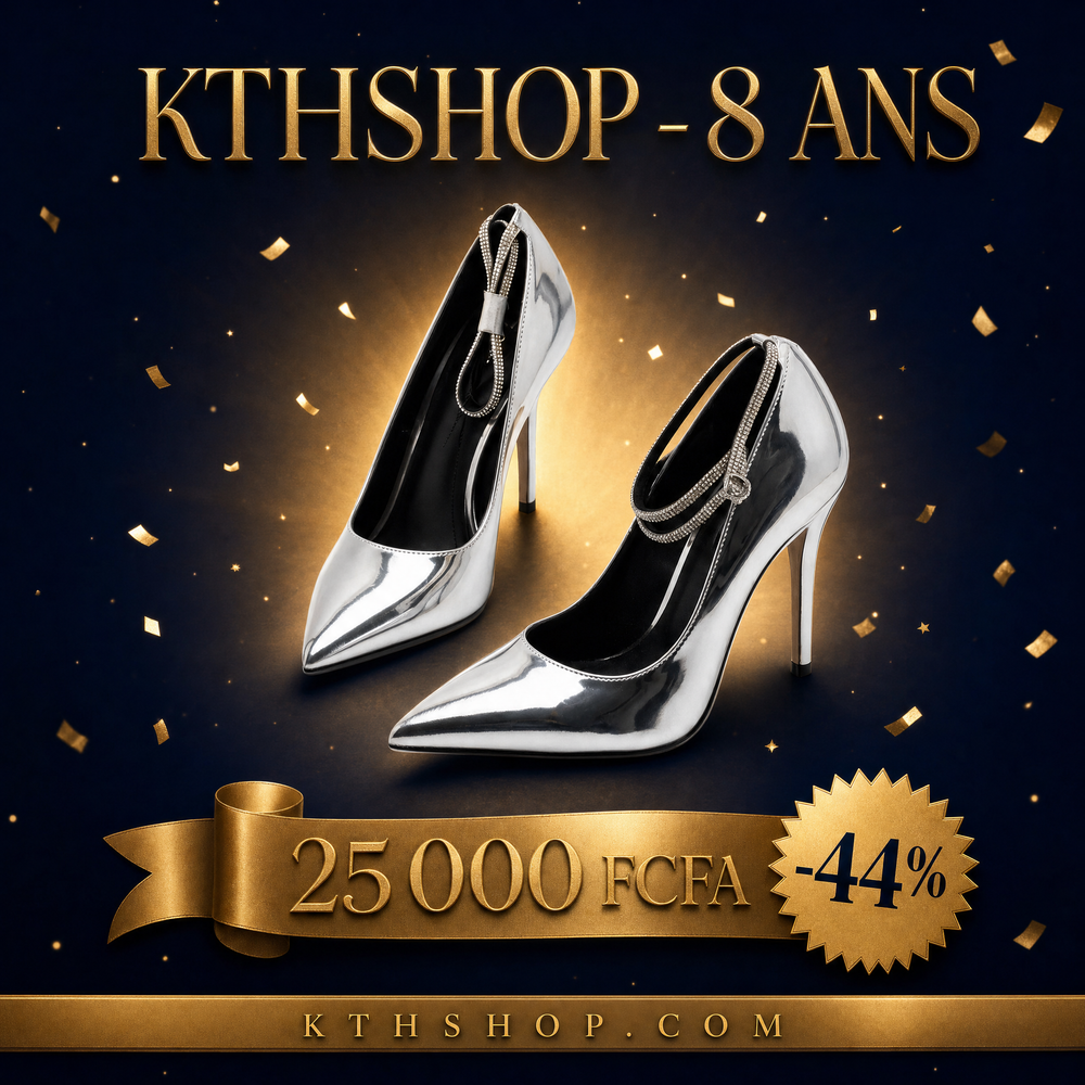 KTHSHOP 8 ans — Escarpin à talons aiguilles argenté à 25 000 FCFA