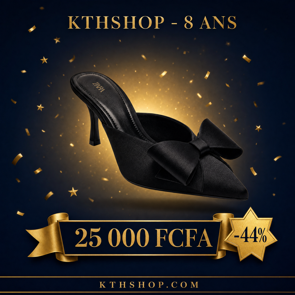 KTHSHOP 8 ans — Mule à talon Zara noire avec nœud à 25 000 FCFA