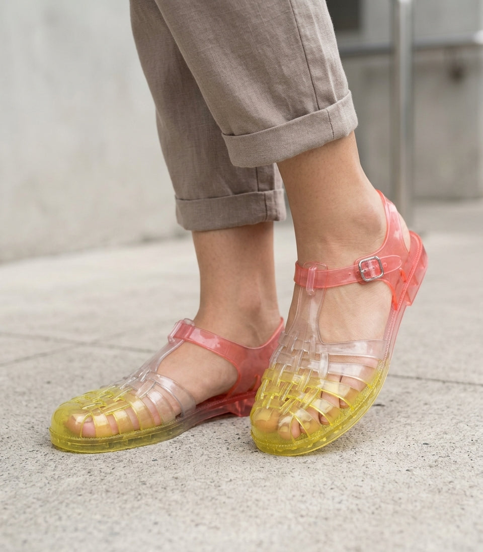 Sandales jelly dégradé rose et jaune