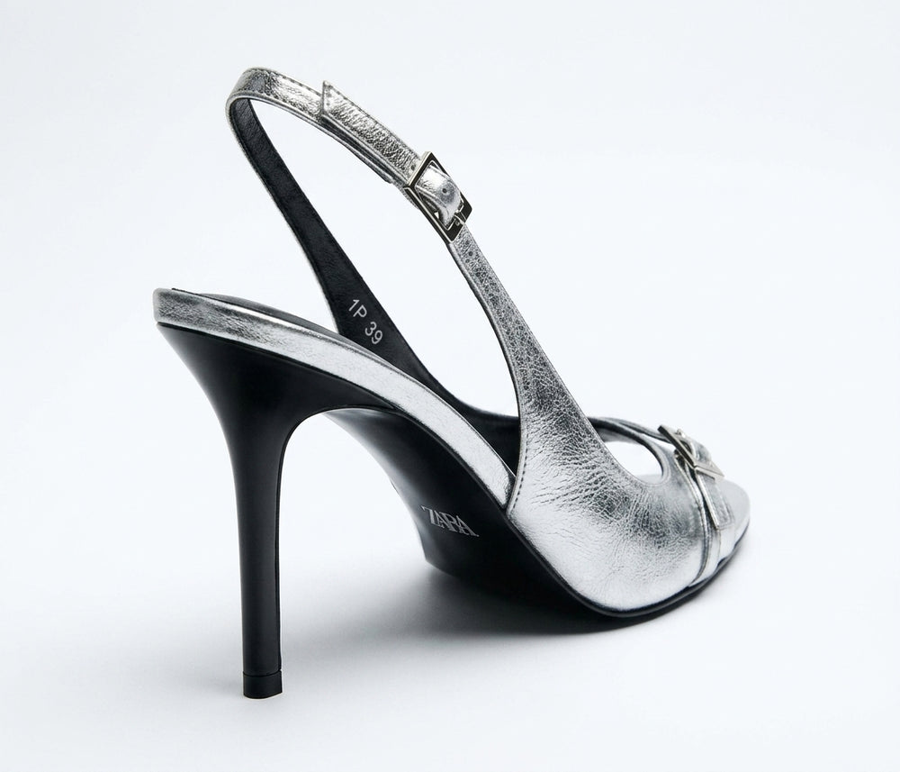 Sandale à talon slingback Zara argentée