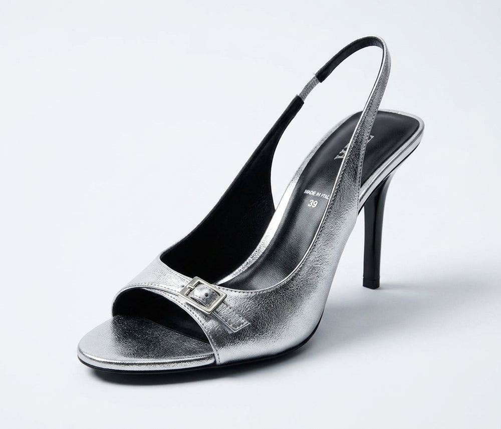 Sandale à talon slingback Zara argentée