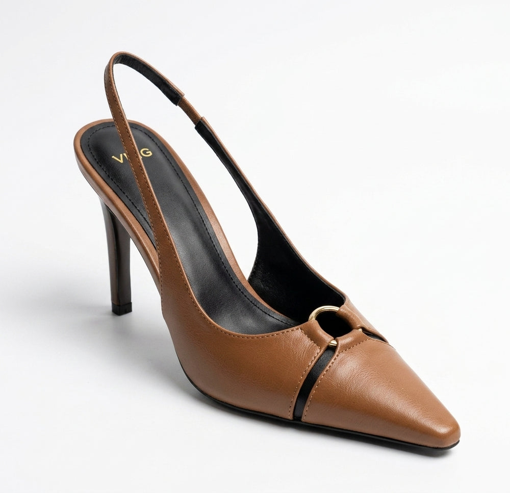Escarpins slingback marron à bout pointu