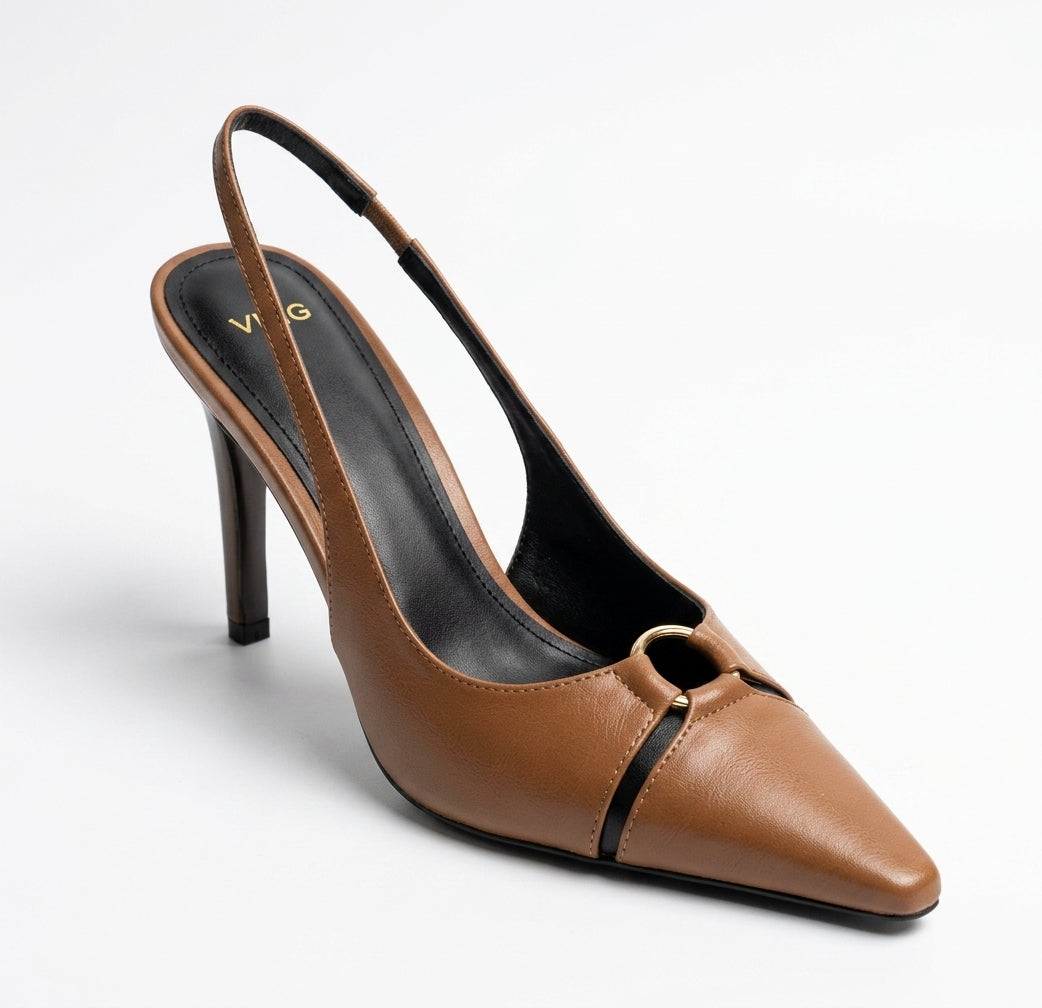Escarpins slingback marron à bout pointu