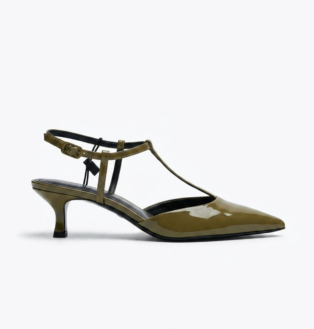 Escarpin Zara vert kaki brillant