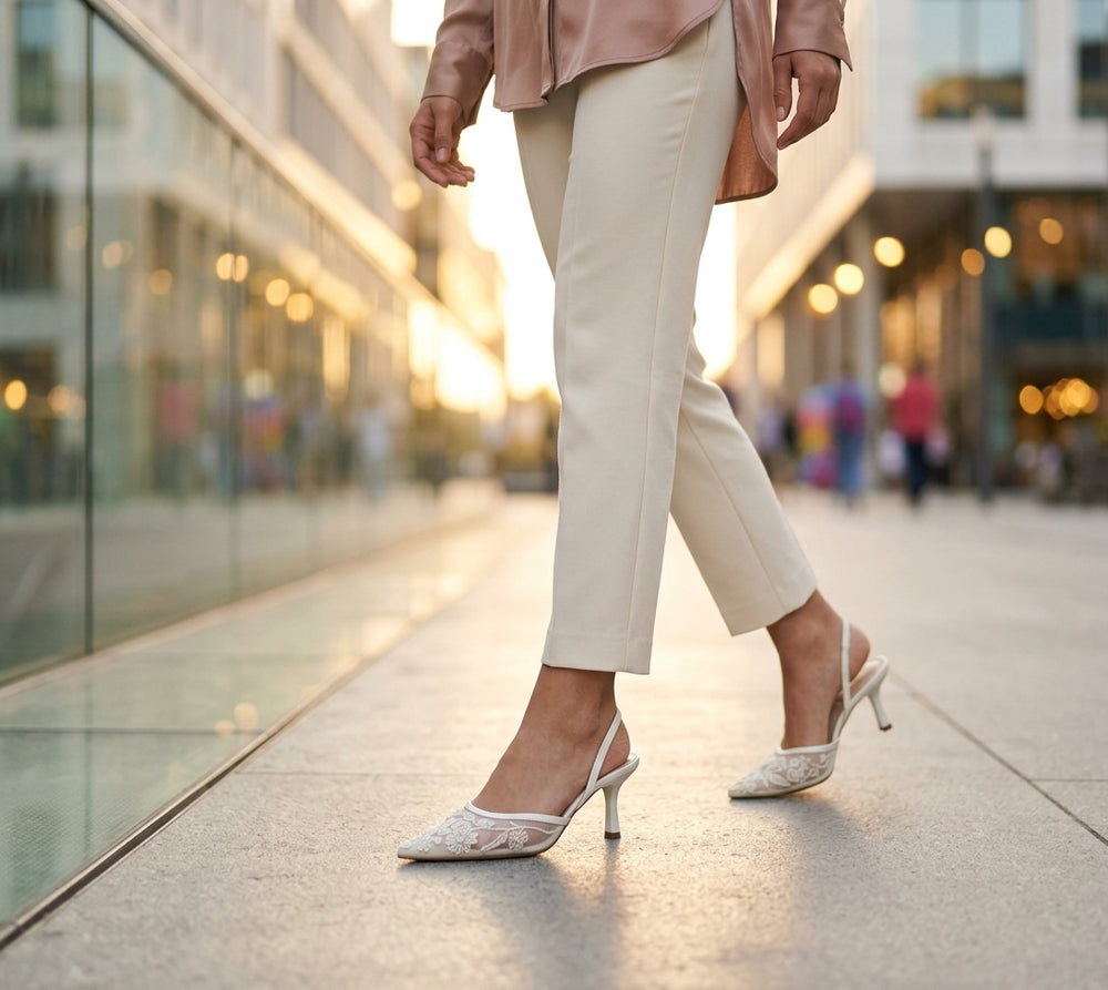 Slingback Zara crème avec broderies florales