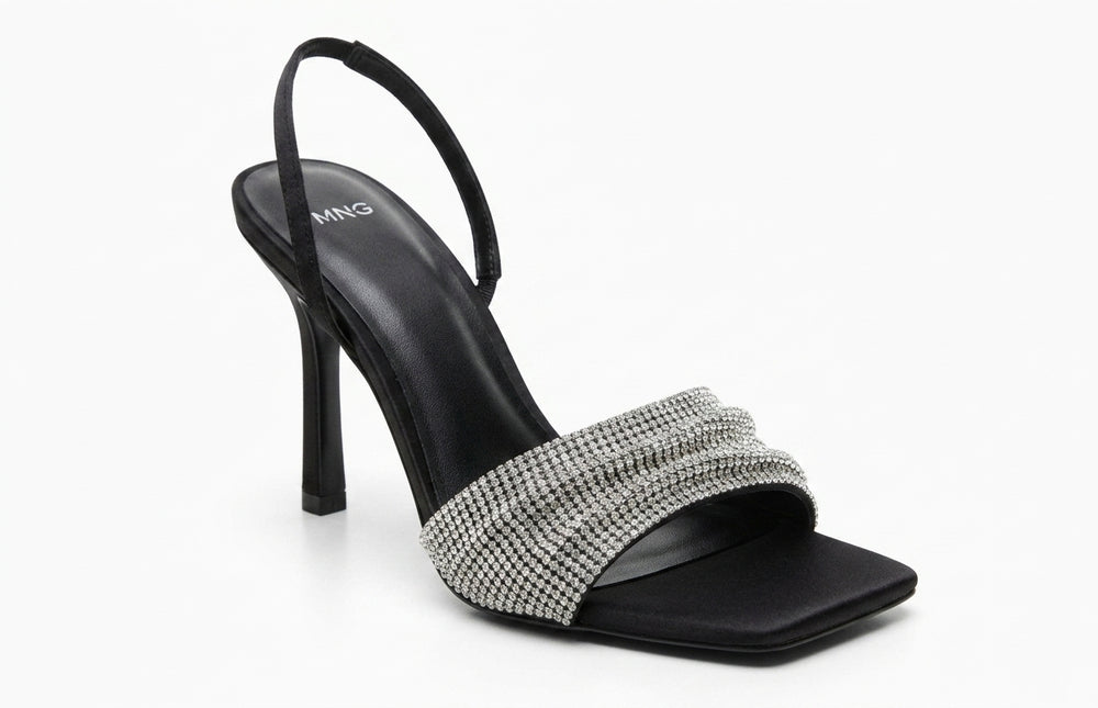 Sandales à talons hauts noires avec brides scintillantes MNG