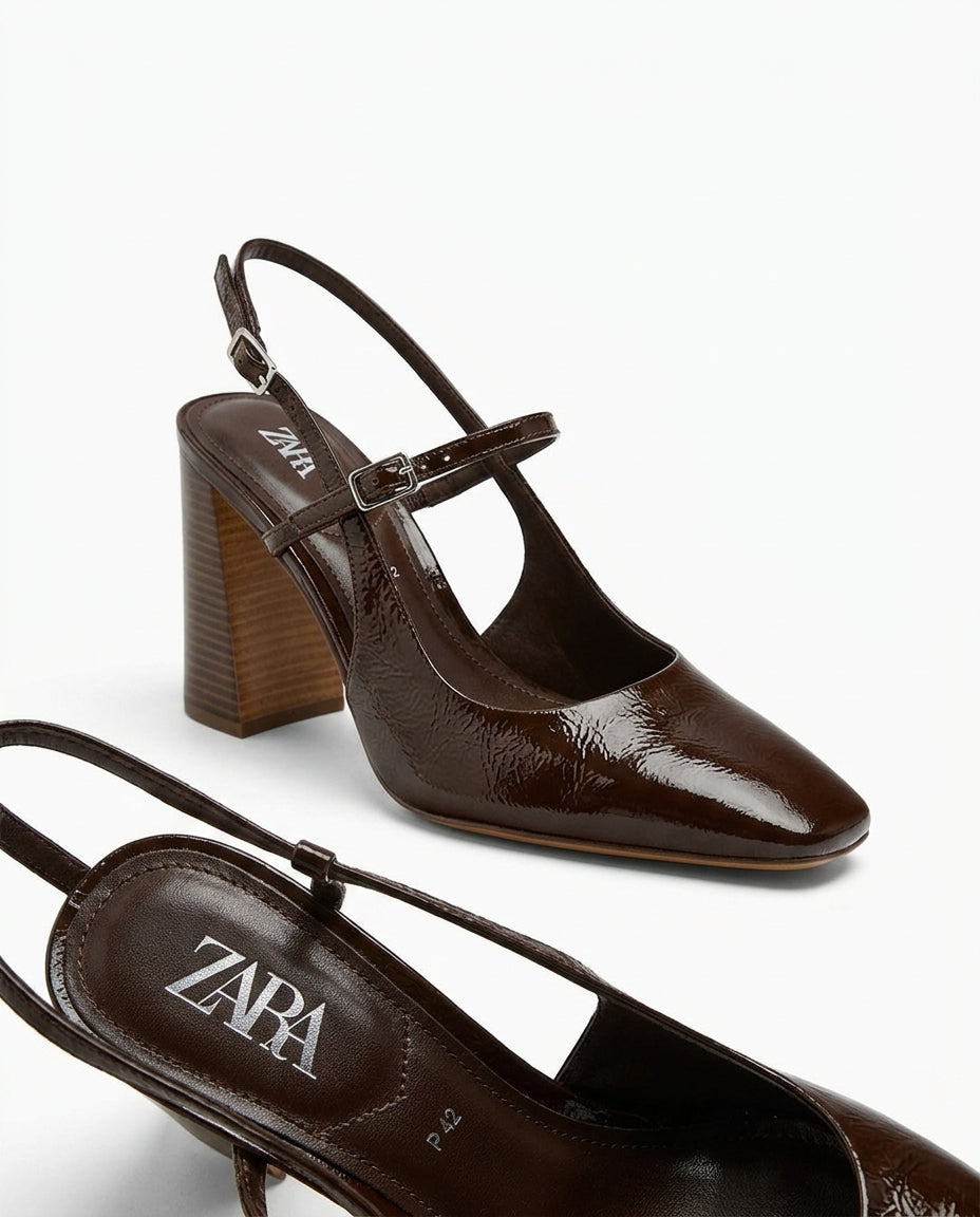 Escarpin noir Zara à bride arrière et talon carré | KTHSHOP