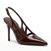 Escarpin slingback en cuir verni marron avec découpes