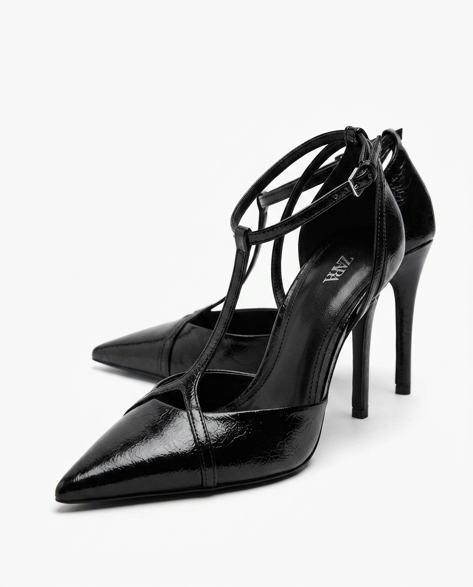 Sandale à talon haut noire à bout pointu Zara | KTHSHOP
