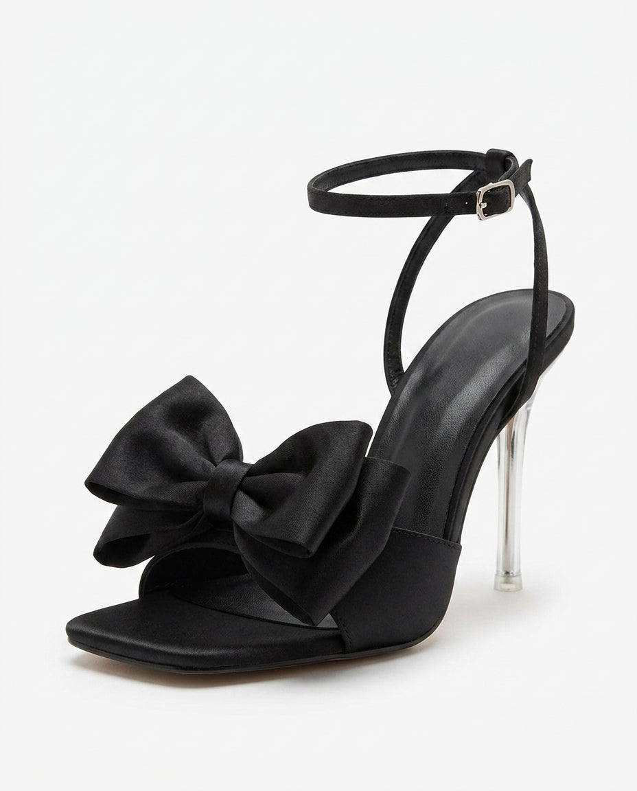 Sandale à talon noire avec nœud | KTHSHOP