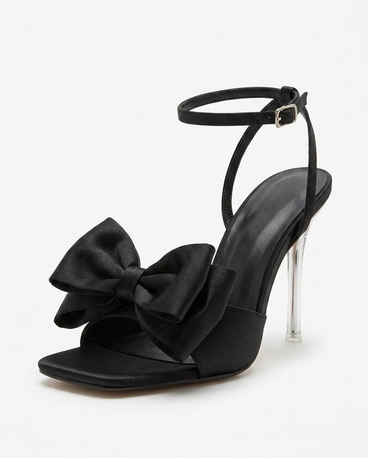 Sandale à talon noire avec nœud | KTHSHOP