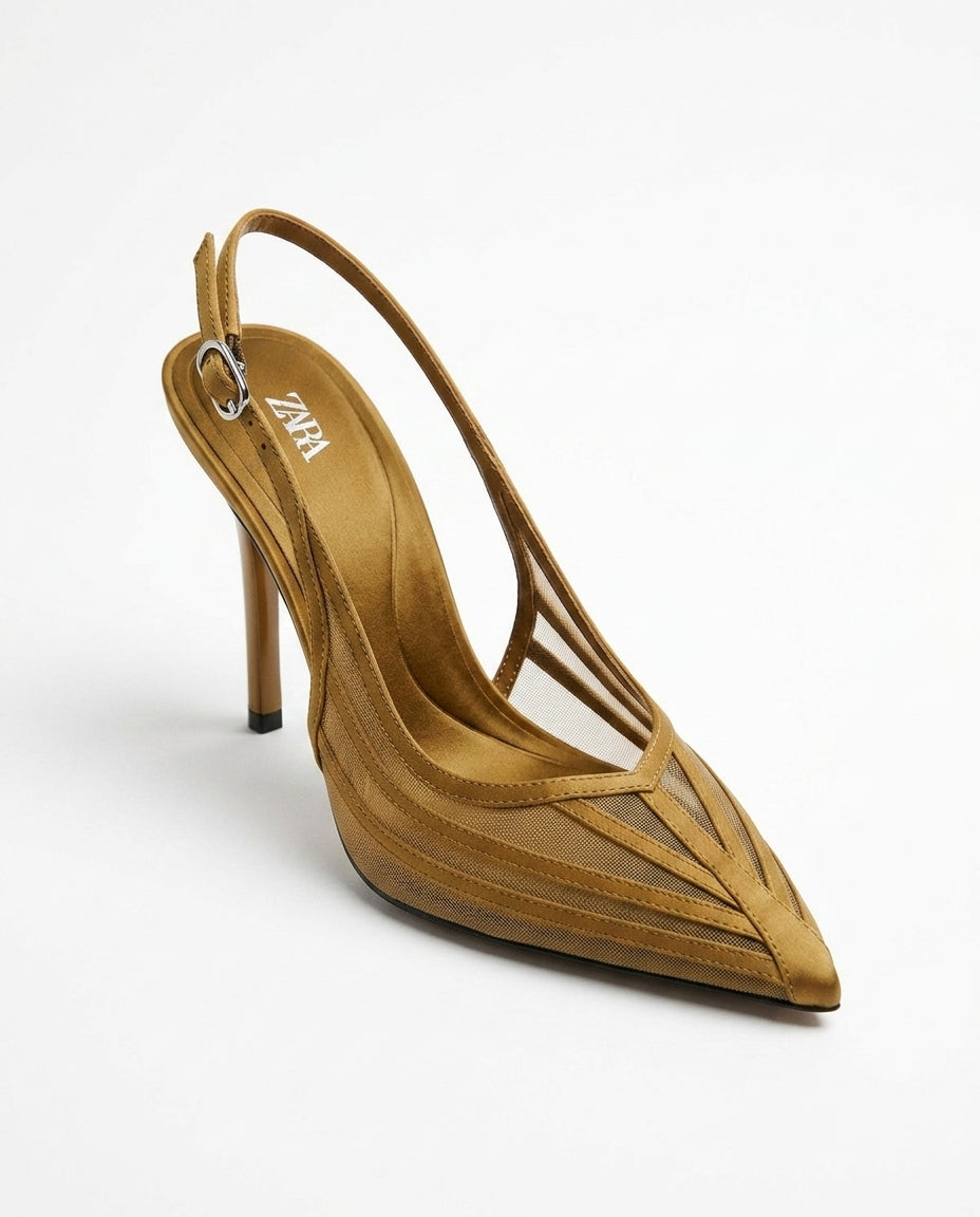 Escarpin slingback Zara olive à bouts pointus avec mesh | KTHSHOP