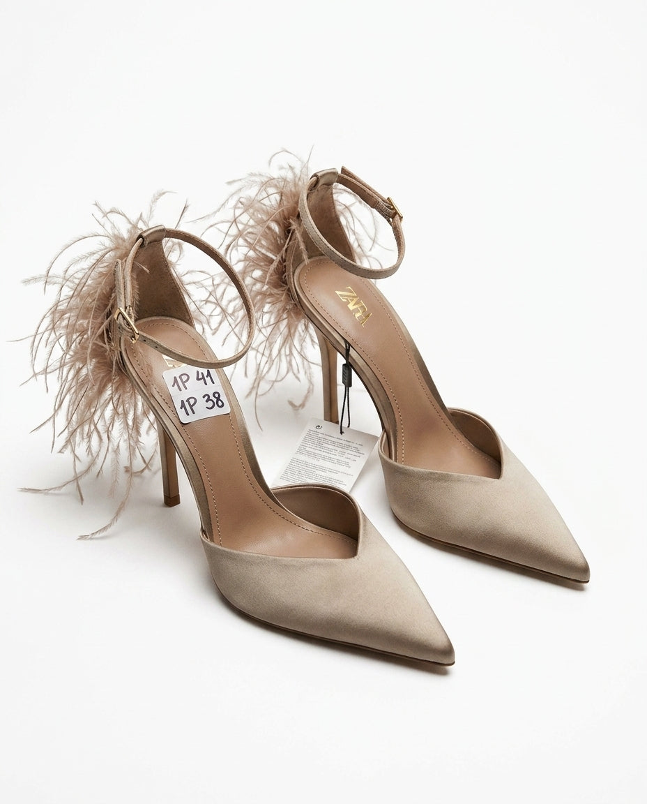 Escarpins Zara satinés avec plumes | KTHSHOP