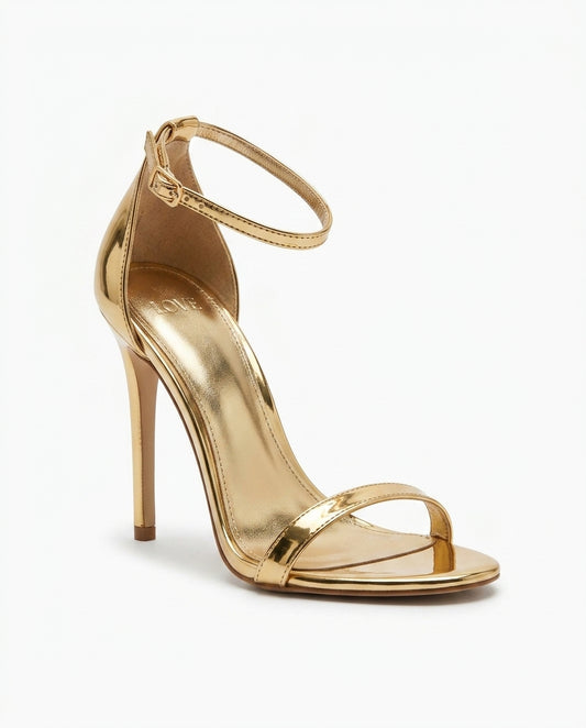 Sandale dorée à talons hauts