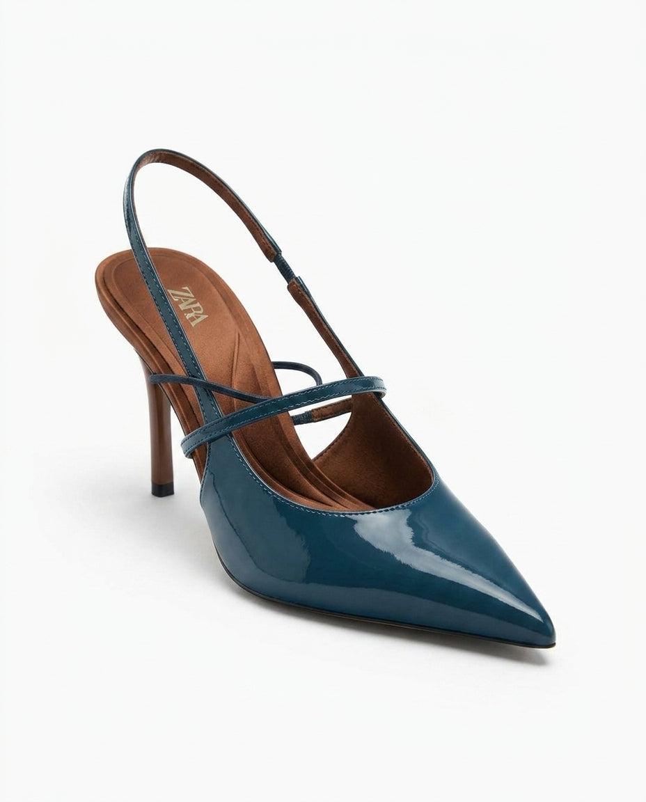 Escarpins slingbacks Zara bleu verni | KTHSHOP