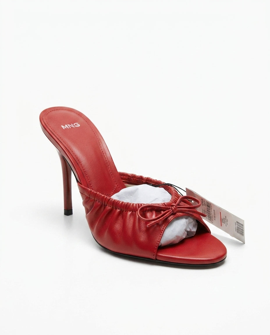 Mules à talon rouges MNG avec nœud | KTHSHOP