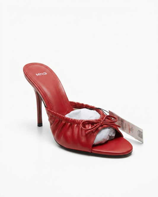 Mules à talon rouges MNG avec nœud | KTHSHOP