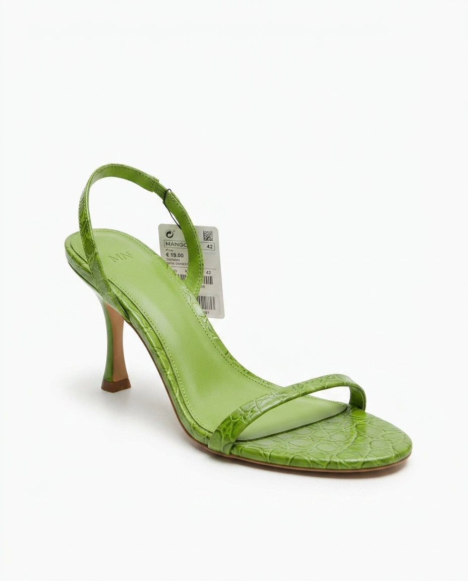 MNG Sandale à talon vert effet croco | KTHSHOP