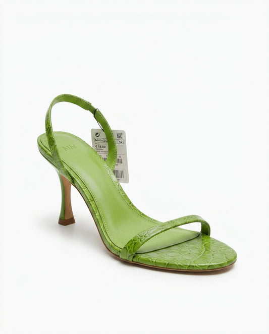 MNG Sandale à talon vert effet croco | KTHSHOP