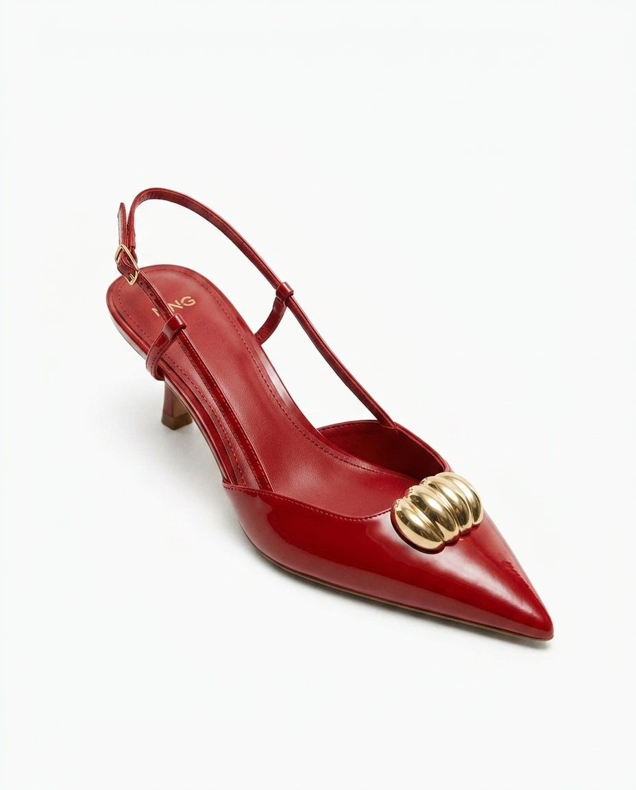 Escarpin Mango rouge vernis avec boucle dorée | KTHSHOP