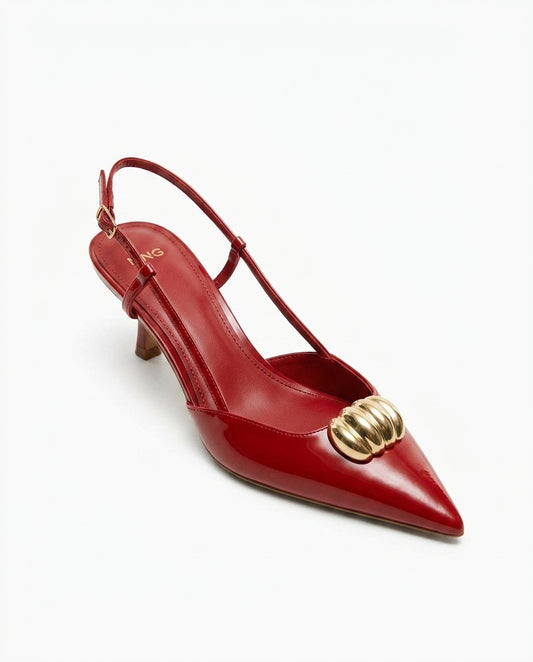 Escarpin Mango rouge vernis avec boucle dorée | KTHSHOP