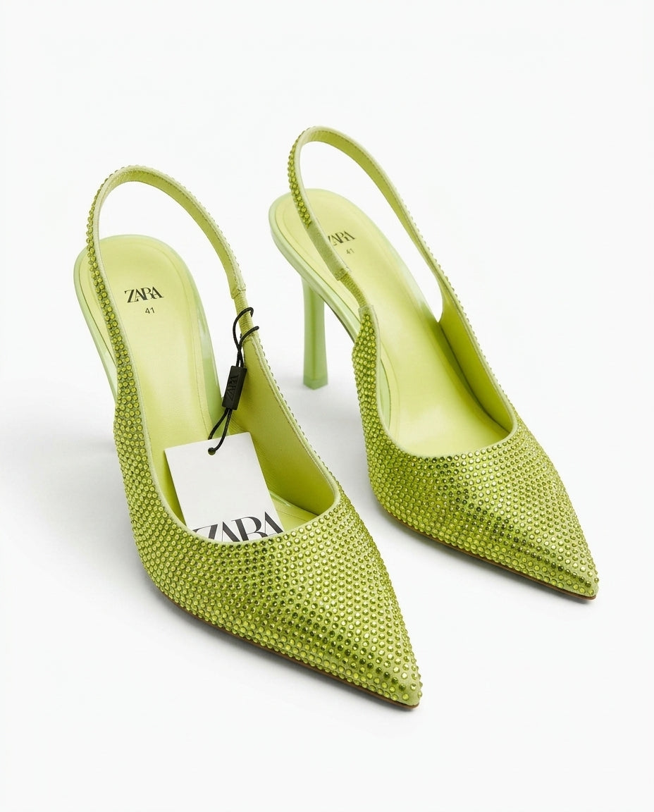 Escarpin Zara vert à strass | KTHSHOP