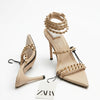 Sandale à talons Zara beige avec clous dorés