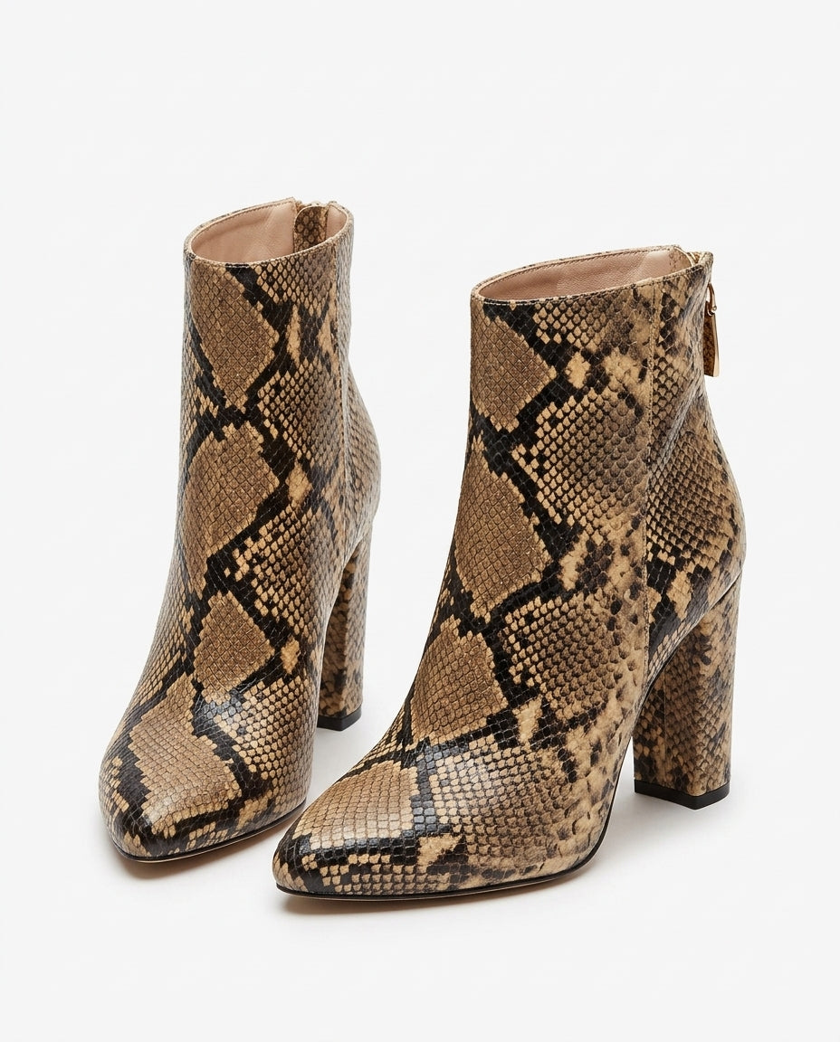 Bottines à talons imprimé serpent | KTHSHOP