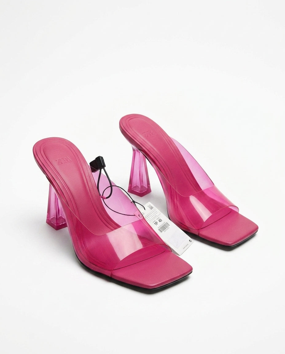 Mule à talon rose transparent | KTHSHOP