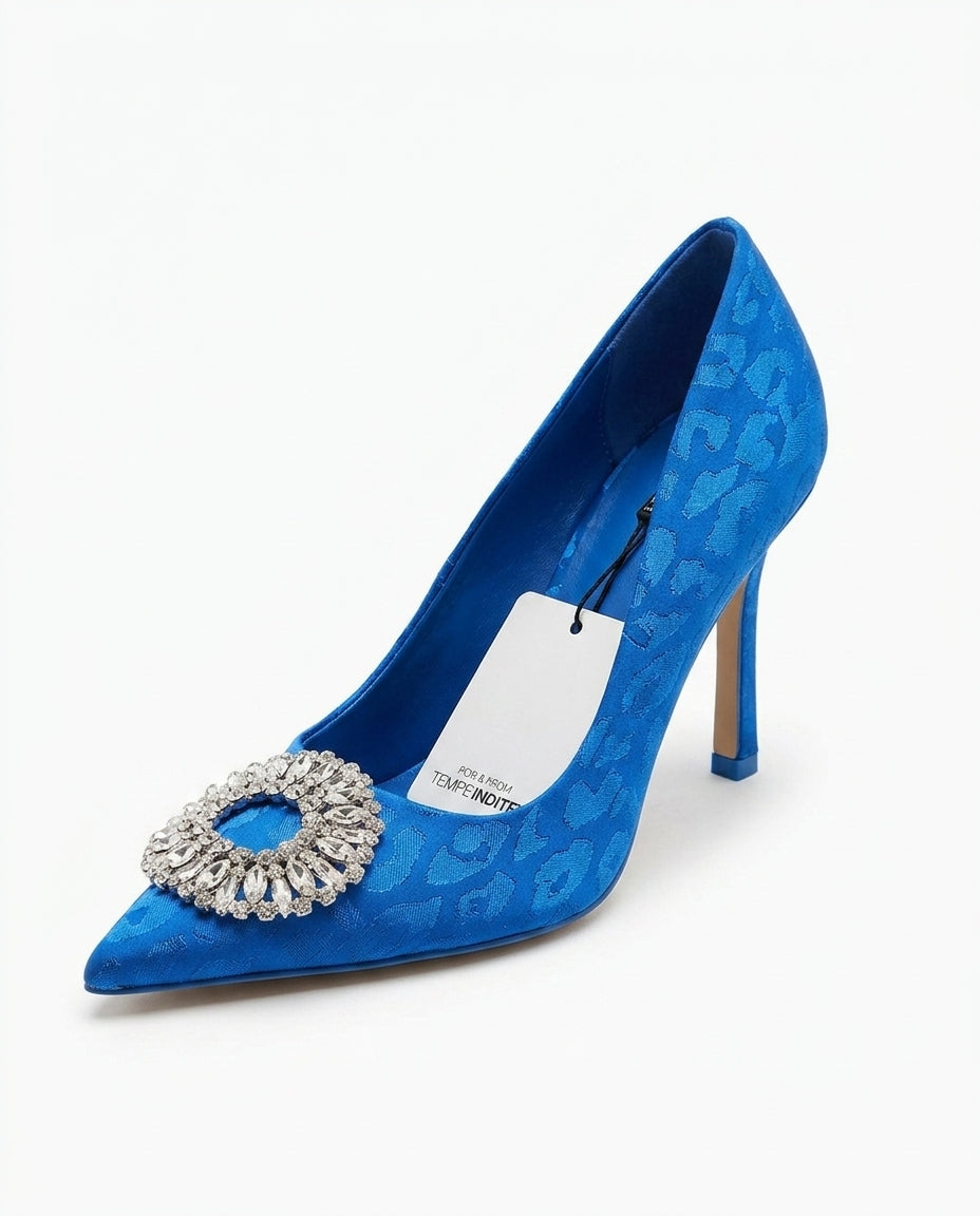 Escarpins bleus satinés à boucle strass | KTHSHOP