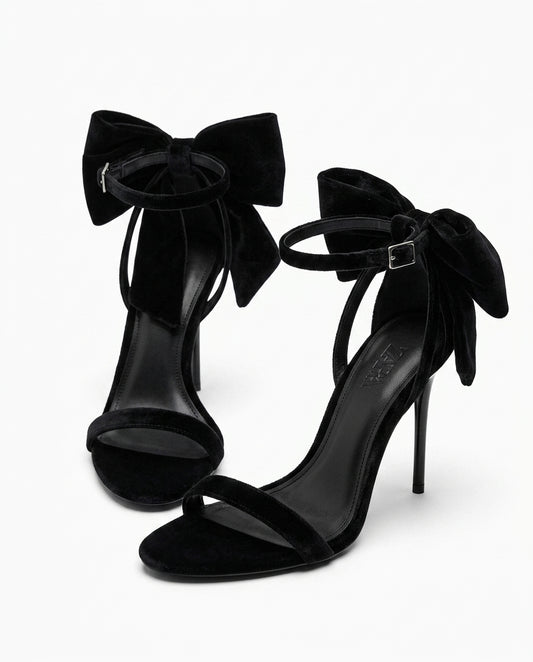 Sandale à talon en velours noir avec nœud Zara | KTHSHOP