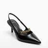 Escarpin MNG slingback noir verni avec chaîne dorée