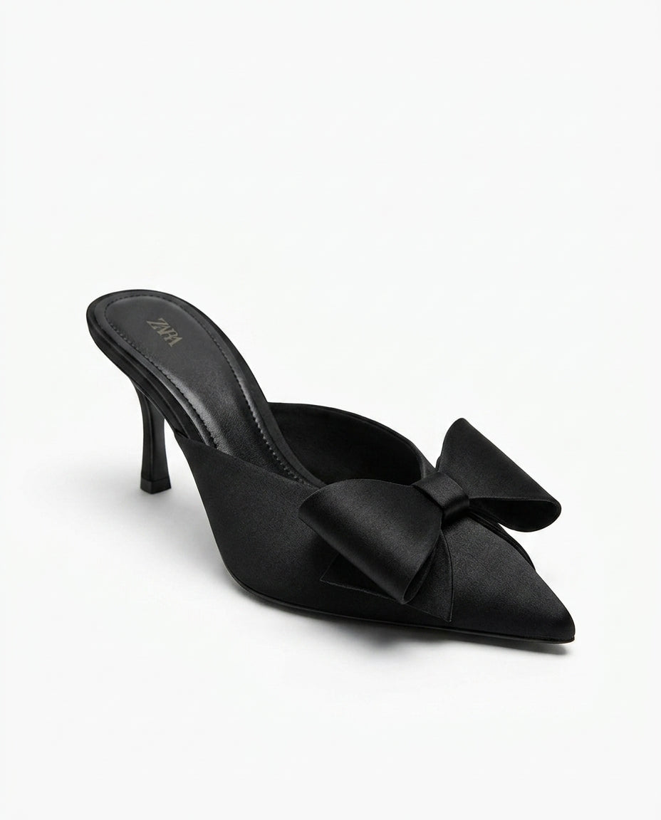 Mule à talon Zara noire avec nœud