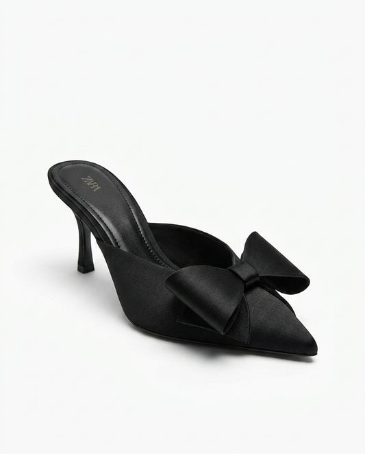 Mule à talon Zara noire avec nœud