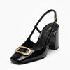 Chaussure à talon Zara noire vernie avec boucle dorée