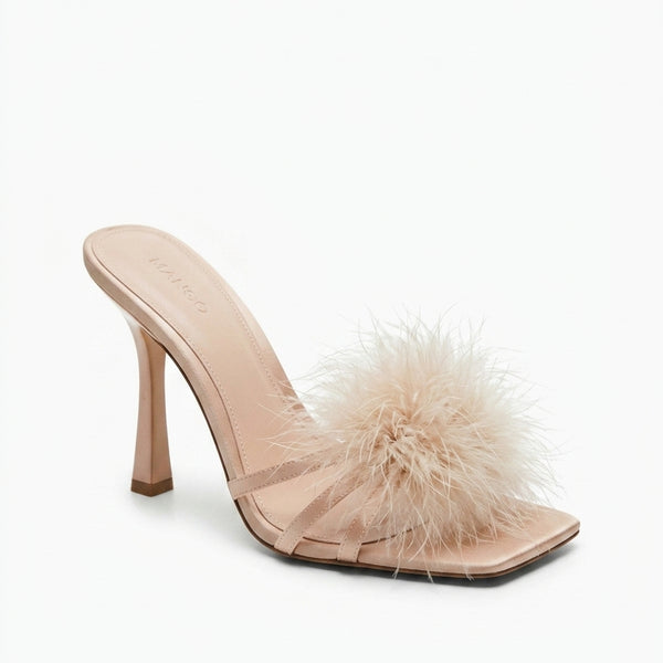 Sandale Mango beige à talon avec pompon
