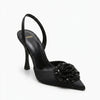 Escarpins MNG slingback noirs avec rose ornementée