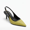 Escarpin slingback MNG jaune tressé avec bordure cloutée noire